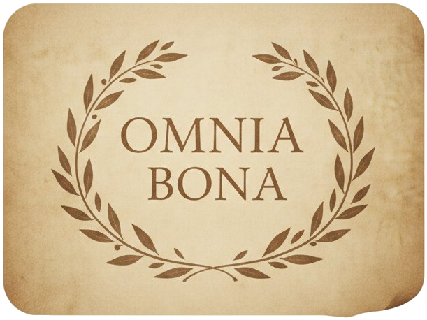 Laurel leaves around "omnia bona"